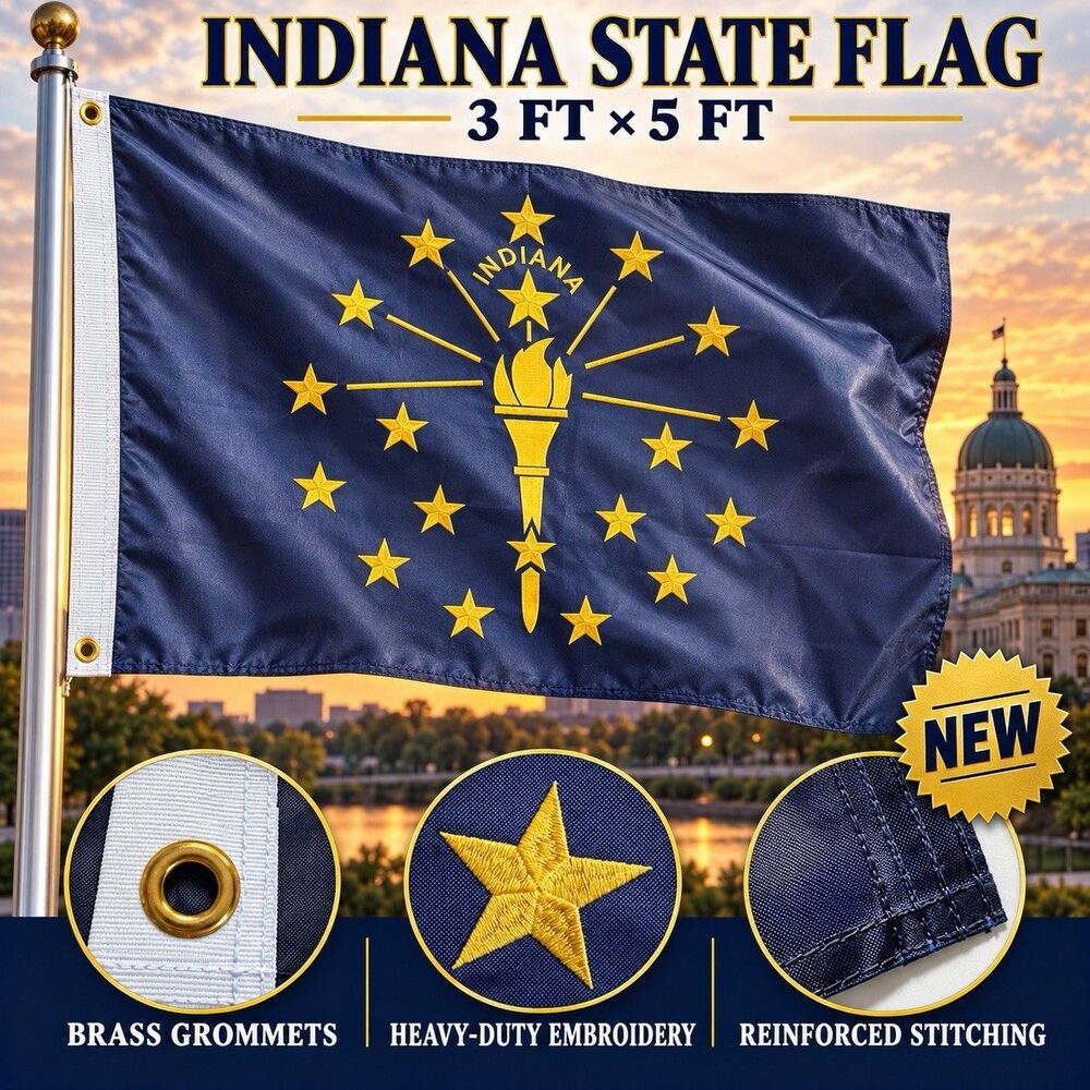 Indiana State Flag 3x5 Heavy Duty Embroidered Brass Grommets New